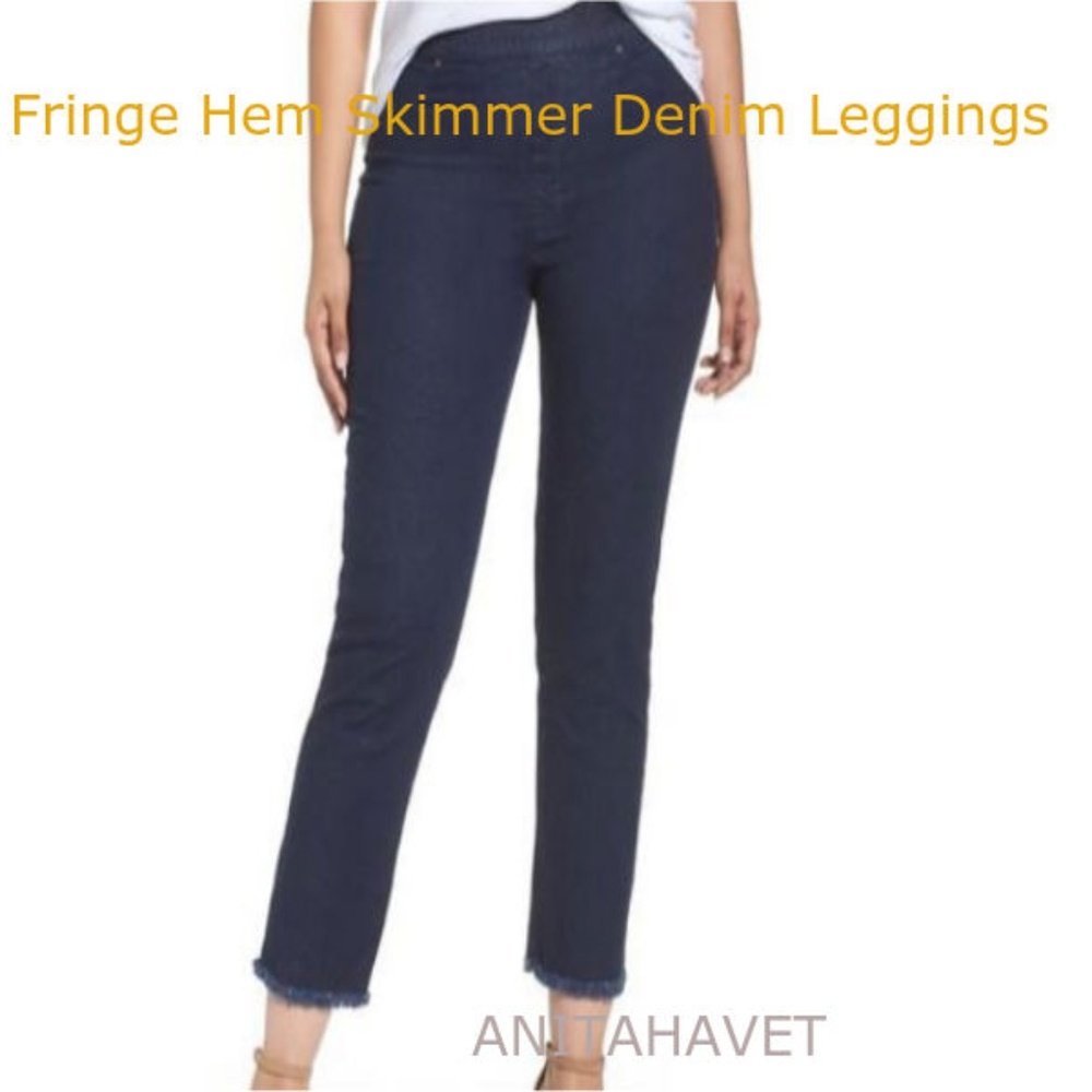 HUE Raw Fringe Hem Skimmer Denim Leggings